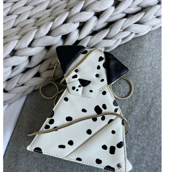 Kate Spade Origami Dalmatian Dog Leather Convertible Clutch bag Black White nwot - Picture 8 of 8